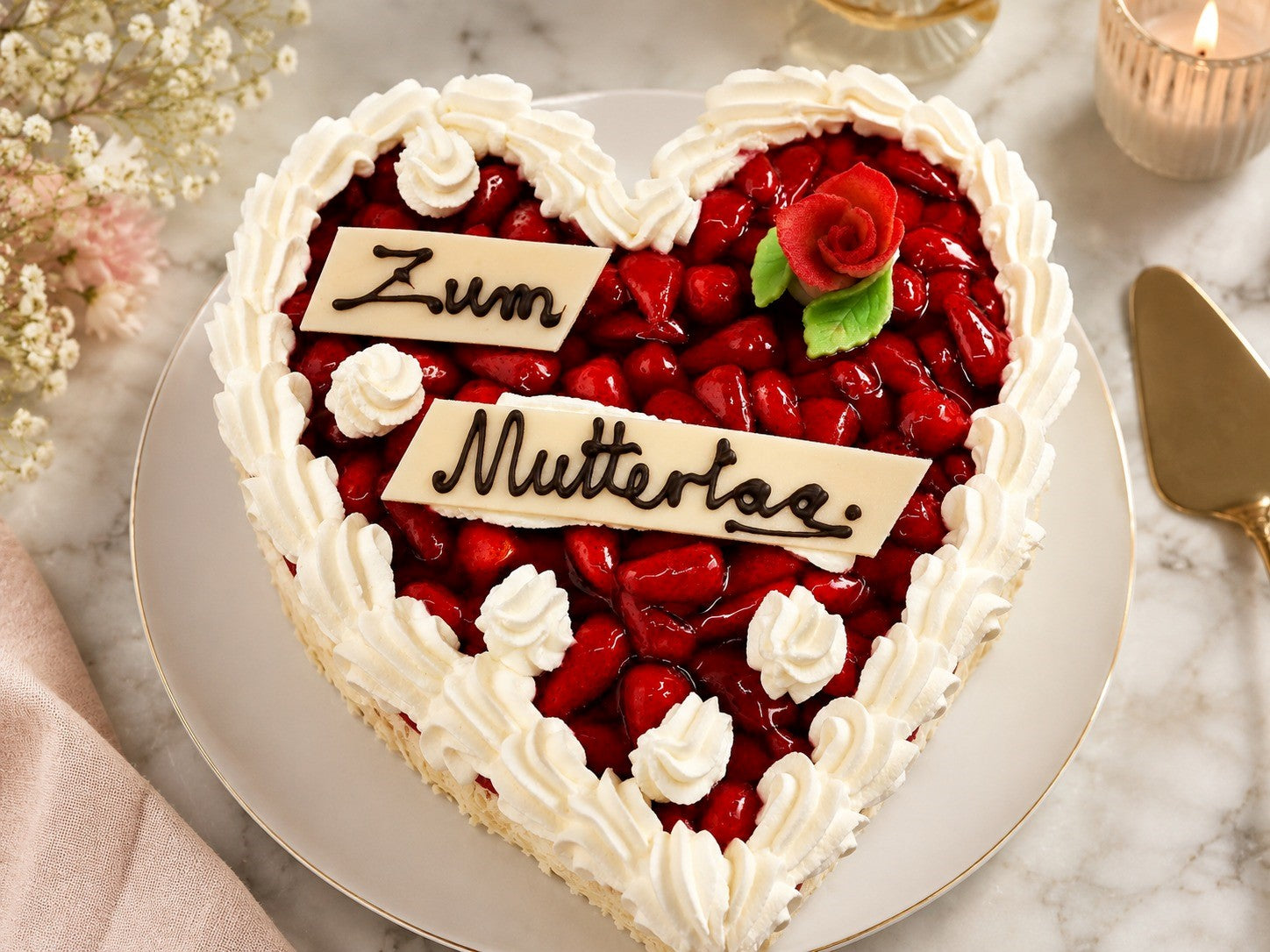 Muttertagsherz Erdbeerkuchen